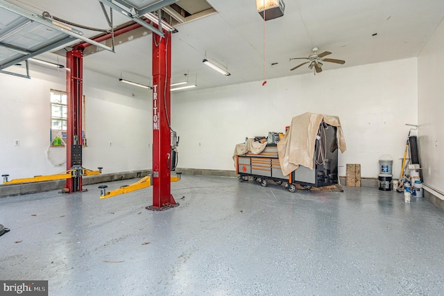 garage with a garage door opener