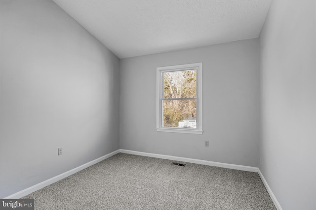 carpeted spare room featuring a textured ceiling