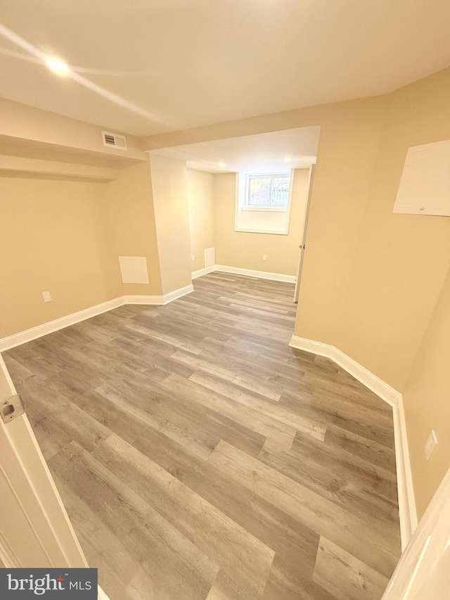 basement featuring wood-type flooring