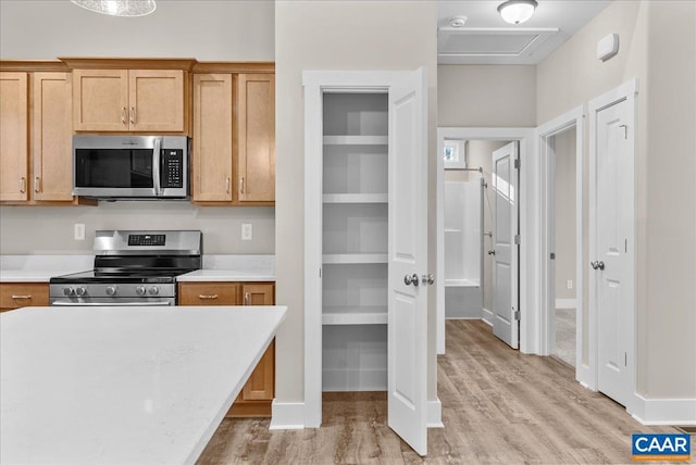 kitchen featuring light hardwood / wood-style floors and appliances with stainless steel finishes