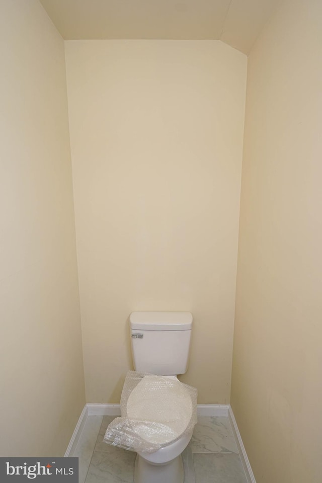 bathroom featuring toilet and lofted ceiling