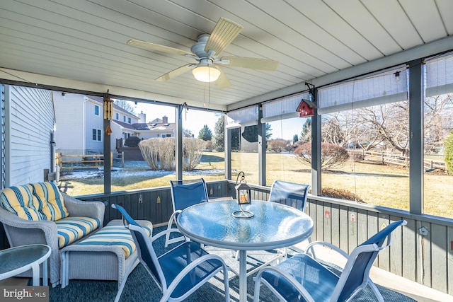 sunroom / solarium with ceiling fan