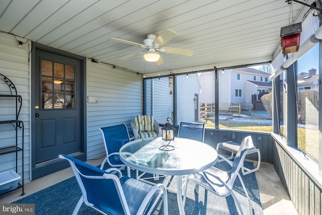 sunroom / solarium featuring ceiling fan and a wealth of natural light