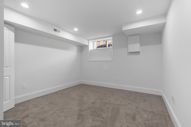 basement with carpet floors