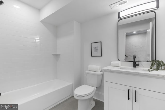 full bathroom with toilet, vanity, and shower / bathing tub combination