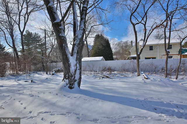 view of yard layered in snow