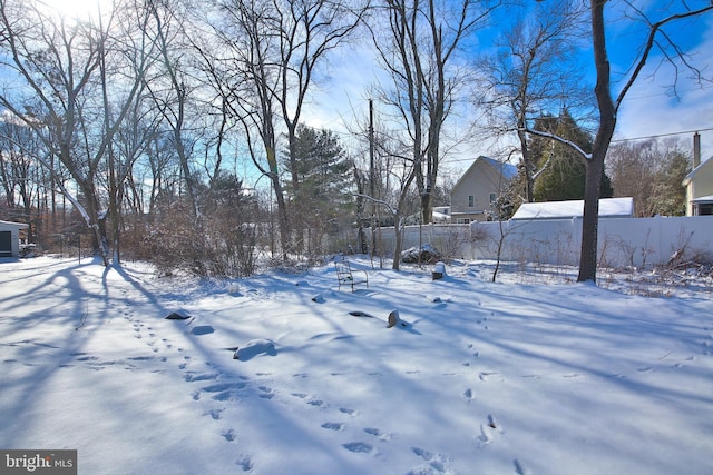 view of yard covered in snow