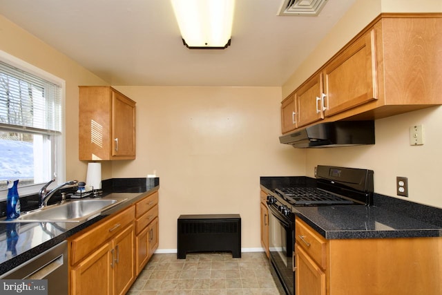 kitchen featuring dishwasher, sink, and black gas range