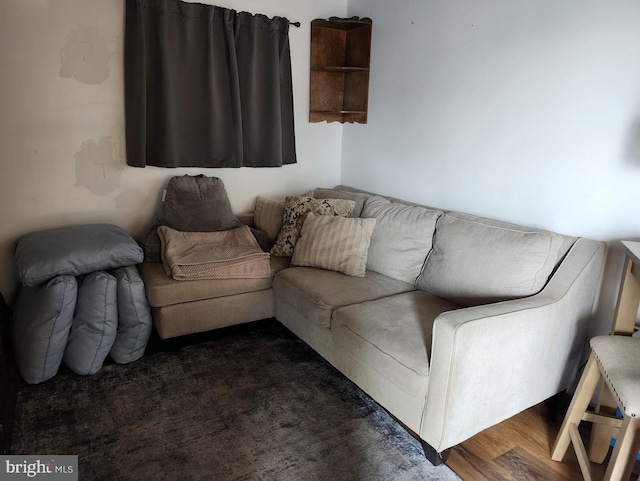 living room with dark wood-type flooring