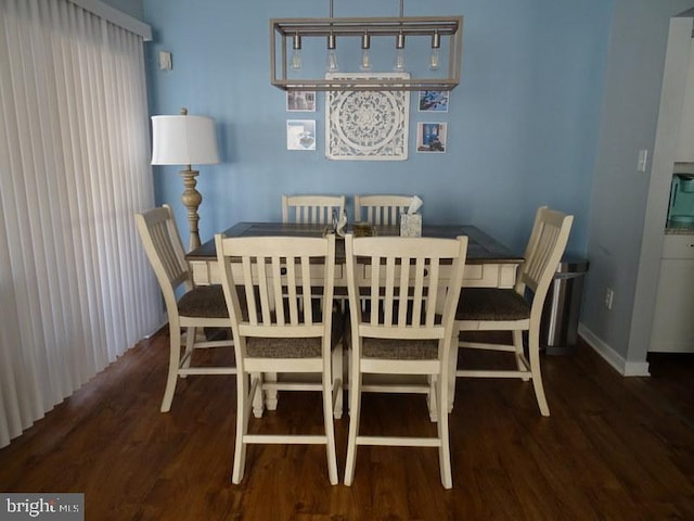 dining space featuring dark wood-type flooring