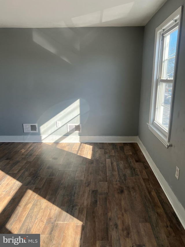 empty room featuring dark wood-type flooring and plenty of natural light