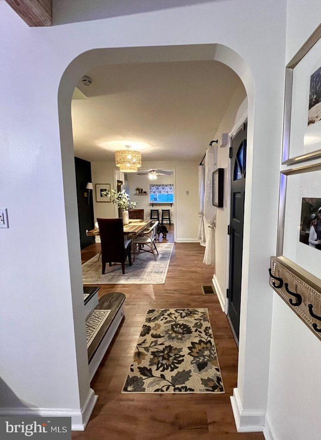 corridor with dark hardwood / wood-style floors