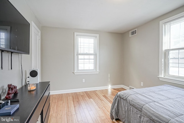 bedroom with light hardwood / wood-style flooring