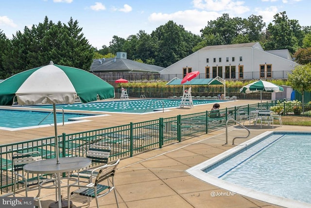 view of swimming pool with a patio area