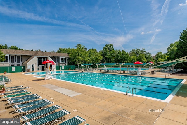 view of swimming pool with a patio area