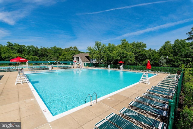 view of swimming pool with a patio