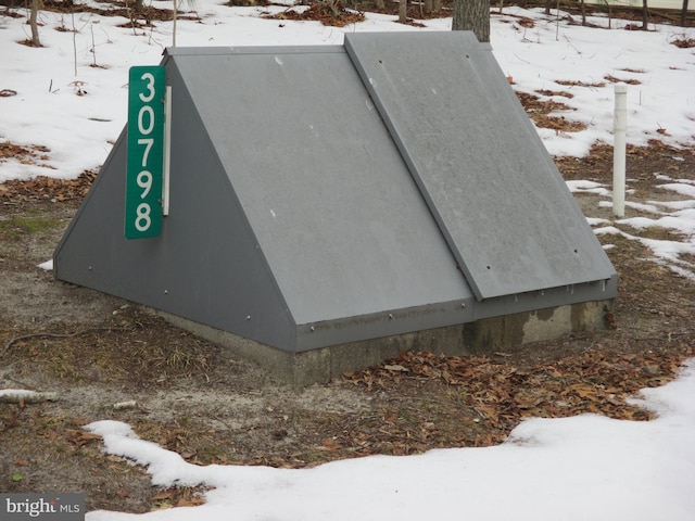 view of storm shelter