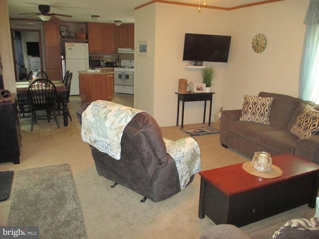 living room with ceiling fan