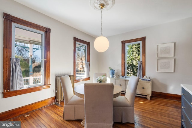 dining room with dark wood-type flooring