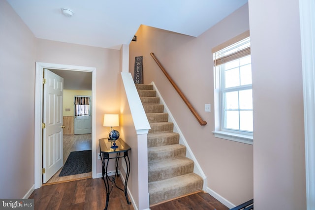 stairway with wood-type flooring