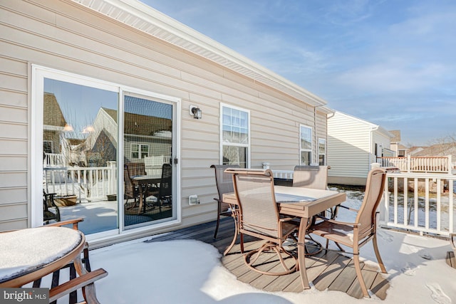 view of snow covered deck