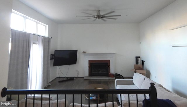 living room with ceiling fan