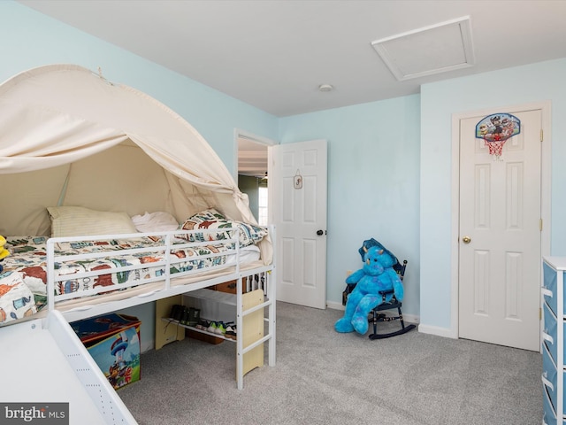 bedroom with light carpet