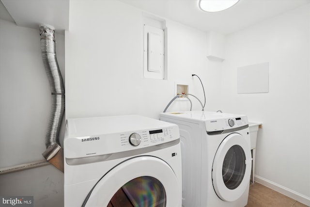 laundry area featuring electric panel and independent washer and dryer