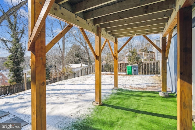 view of snow covered patio