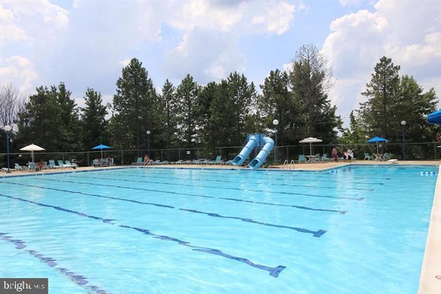 view of pool featuring a water slide