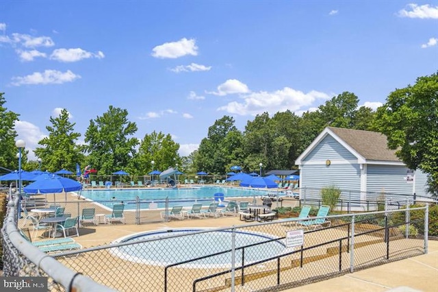 view of swimming pool with a patio