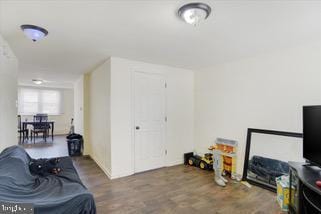 living room with dark wood-type flooring