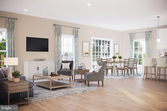 living room featuring light wood-type flooring