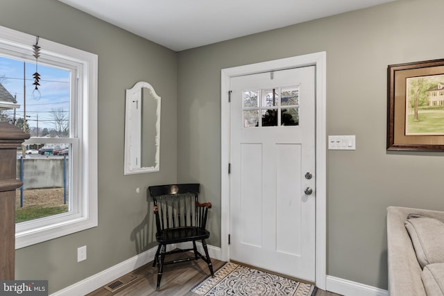 entryway with hardwood / wood-style flooring and plenty of natural light