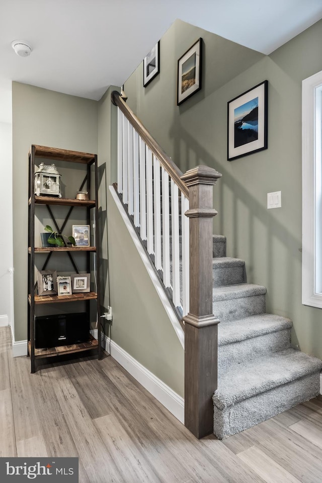 staircase with wood-type flooring