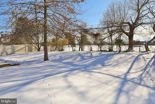 view of yard layered in snow