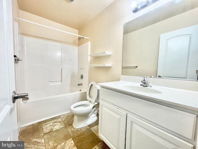 full bathroom with shower / bath combination, toilet, and vanity