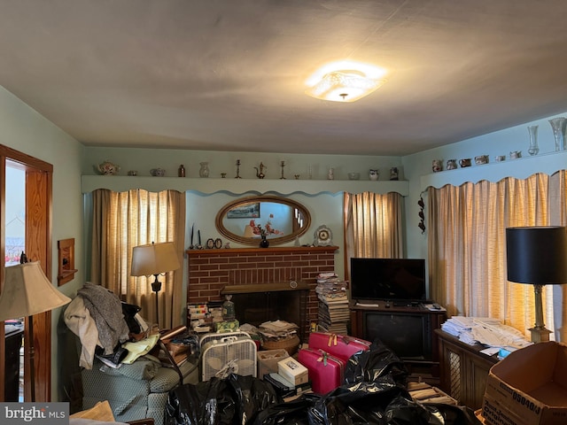 living room with a fireplace