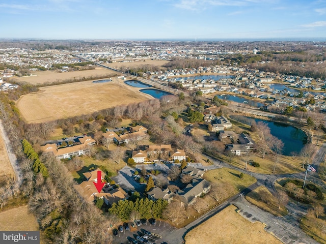 aerial view featuring a water view