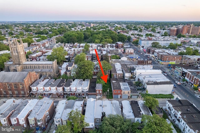 view of aerial view at dusk