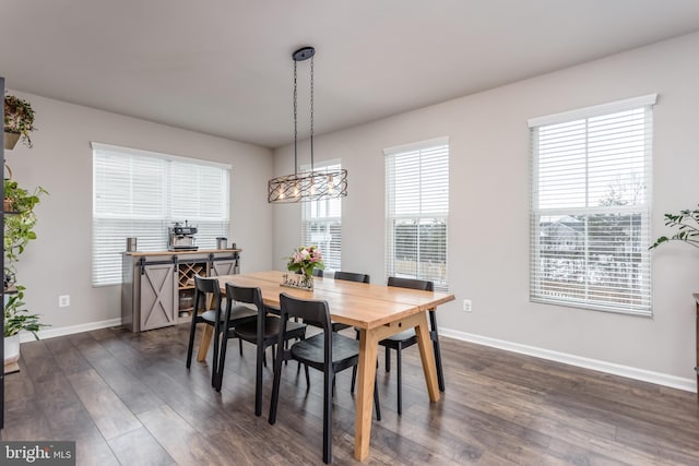 dining area with dark wood-type flooring