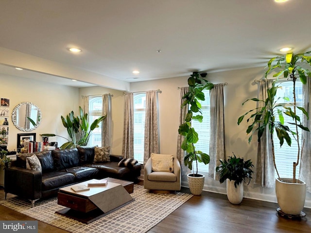 interior space with dark hardwood / wood-style flooring