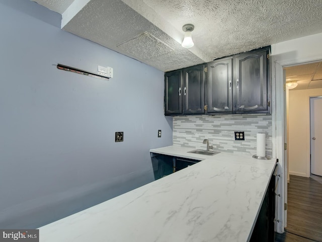 kitchen featuring sink, tasteful backsplash, and dark hardwood / wood-style flooring