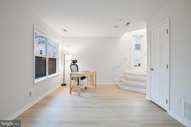 office area featuring light hardwood / wood-style floors