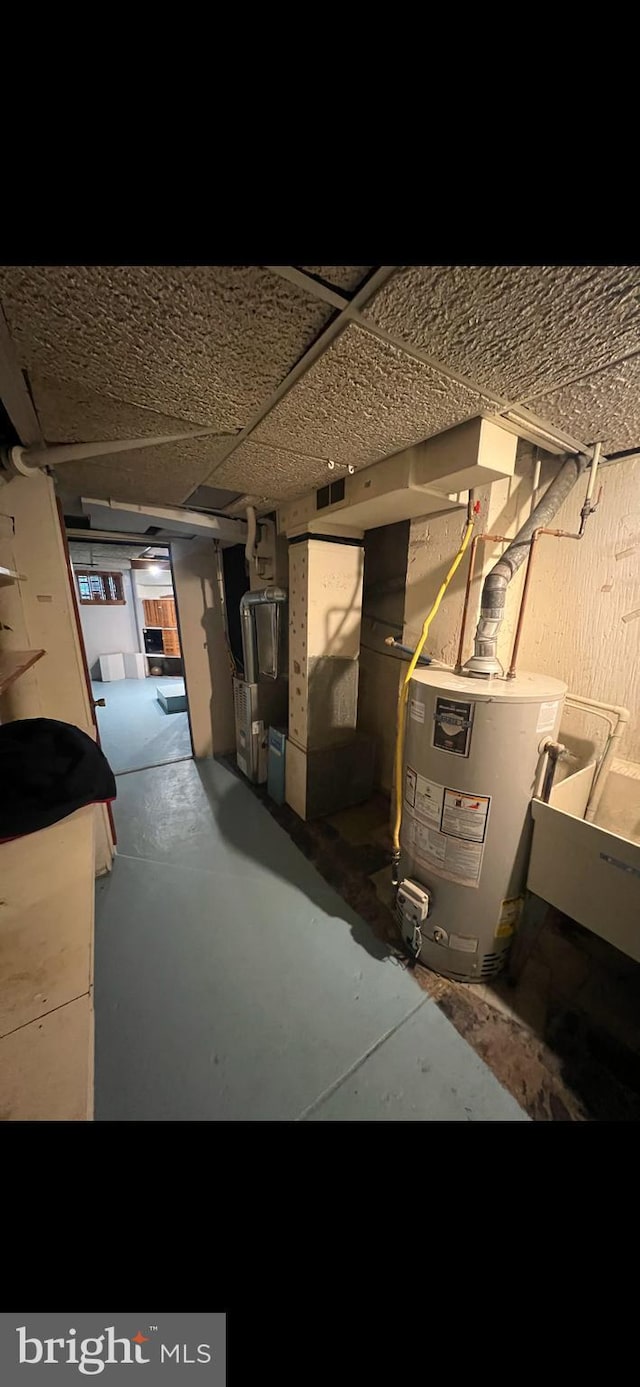 basement featuring gas water heater