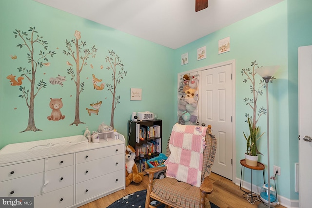 sitting room with light hardwood / wood-style flooring