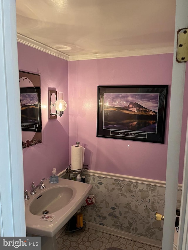 bathroom with ornamental molding and sink