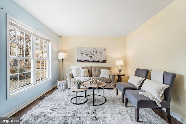 living room with hardwood / wood-style floors