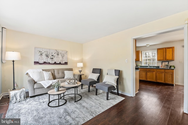 living room with dark wood-type flooring