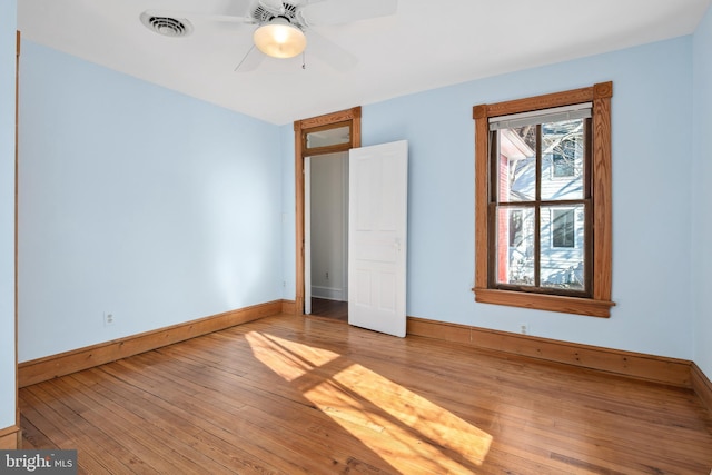 unfurnished bedroom with light hardwood / wood-style flooring and ceiling fan